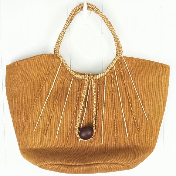 Large Jute Tote Bag With Rope Handles & Wooden Bead Detail - Picture 1 of 9